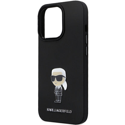 Hülle für Apple iPhone 14 Pro Max, Karl Lagerfeld, Silicone Ikonik Karl Metal, Schwarz