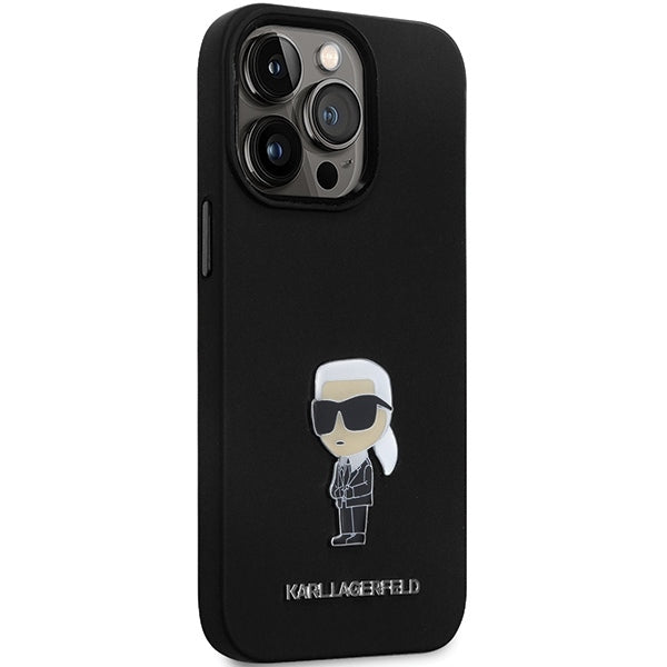Hülle für Apple iPhone 14 Pro Max, Karl Lagerfeld, Silicone Ikonik Karl Metal, Schwarz