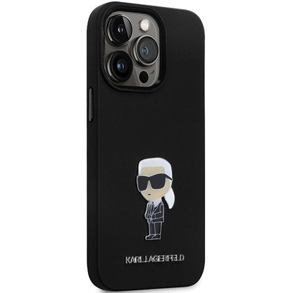 Hülle für Apple iPhone 14 Pro Max, Karl Lagerfeld, Silicone Ikonik Karl Metal, Schwarz
