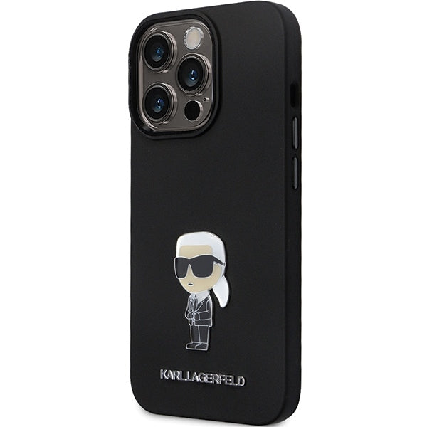 Hülle für Apple iPhone 14 Pro Max, Karl Lagerfeld, Silicone Ikonik Karl Metal, Schwarz