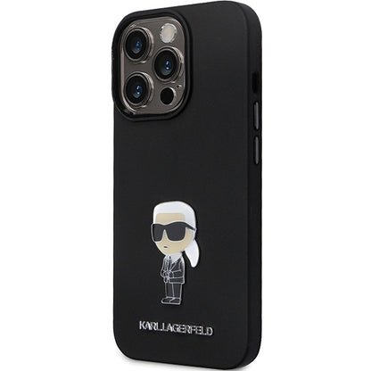 Hülle für Apple iPhone 14 Pro Max, Karl Lagerfeld, Silicone Ikonik Karl Metal, Schwarz