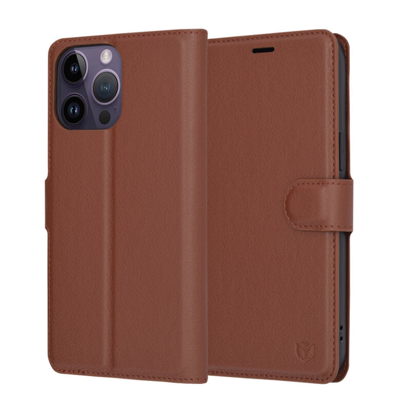 Hülle für Apple iPhone 14 Pro Max, Techsuit, Leder-Folio, Braun