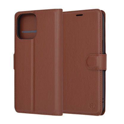 Hülle für Apple iPhone 14 Pro Max, Techsuit, Leder-Folio, Braun