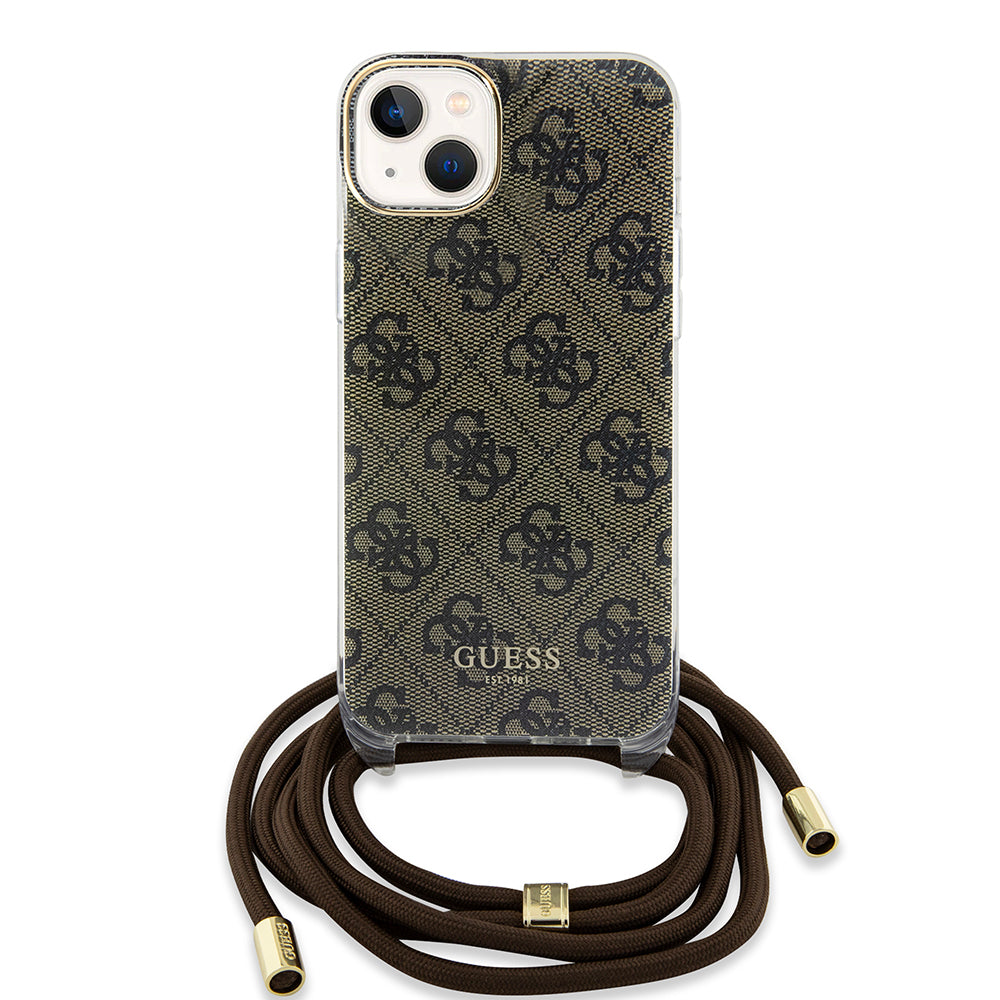 Hülle für Apple iPhone 15, Guess, 4G IML Printed Crossbody, Braun