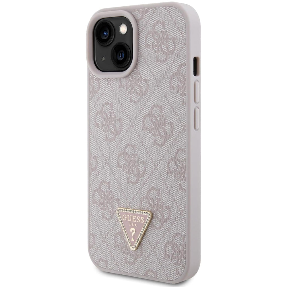 Hülle für Apple iPhone 15, Guess, 4G Triangle Strass, Rosa