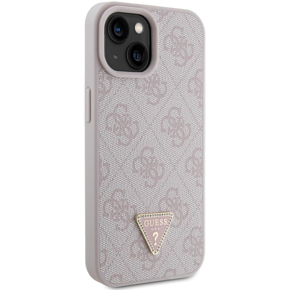 Hülle für Apple iPhone 15, Guess, 4G Triangle Strass, Rosa