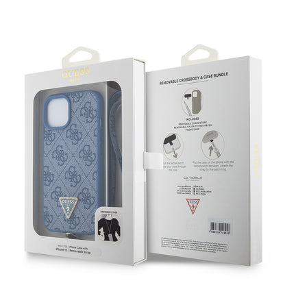Hülle für Apple iPhone 15, Guess, Crossbody 4G Metal Logo, Blau