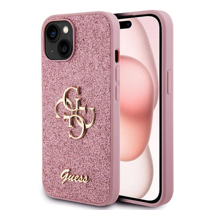 Case for Apple iPhone 15, Guess, Glitter Big 4G Script, Pink