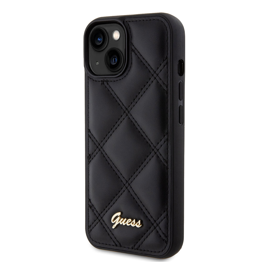 Hülle für Apple iPhone 15, Guess, Quilted Metal Logo, Schwarz