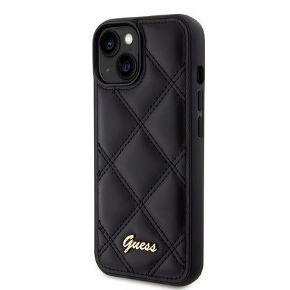Hülle für Apple iPhone 15, Guess, Quilted Metal Logo, Schwarz
