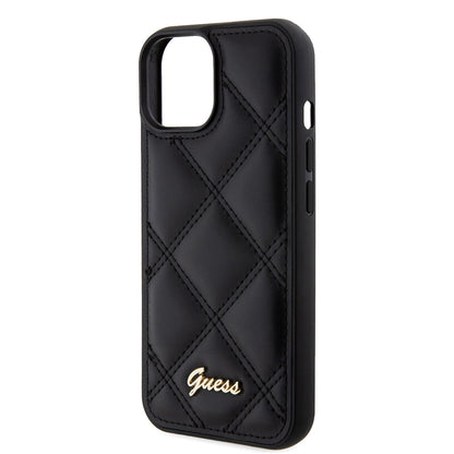 Hülle für Apple iPhone 15, Guess, Quilted Metal Logo, Schwarz