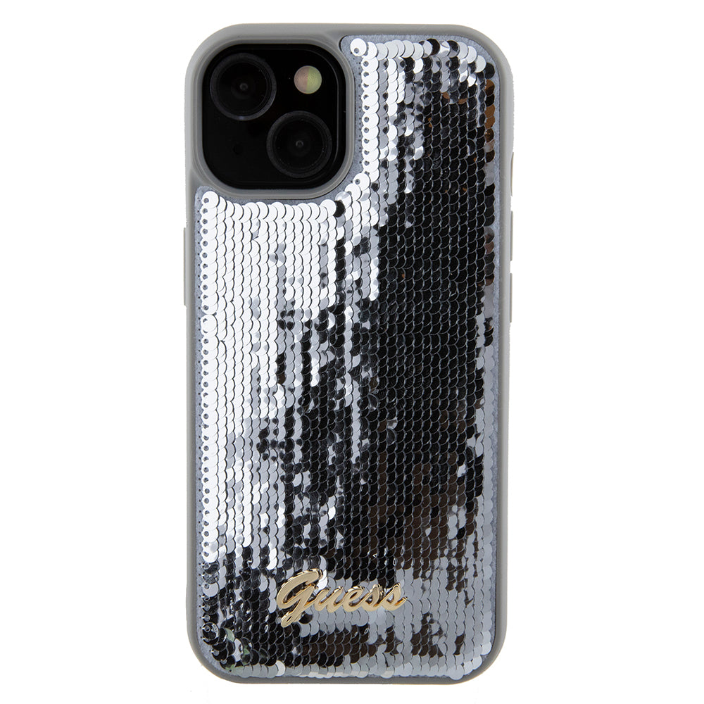 Hülle für Apple iPhone 15, Guess, Sequin Script Metal, Silber