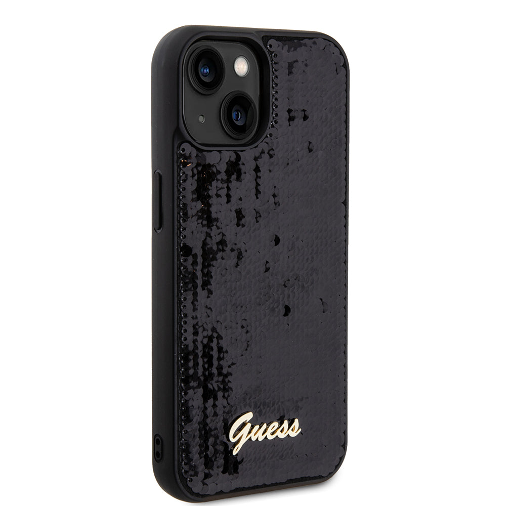 Hülle für Apple iPhone 15, Guess, Sequin Script Metal, Schwarz