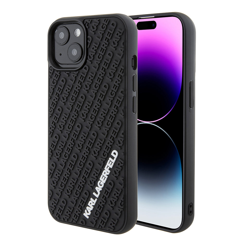 Hülle für Apple iPhone 15, Karl Lagerfeld, 3D Rubber Multi Logo, Schwarz