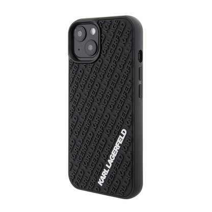 Hülle für Apple iPhone 15, Karl Lagerfeld, 3D Rubber Multi Logo, Schwarz