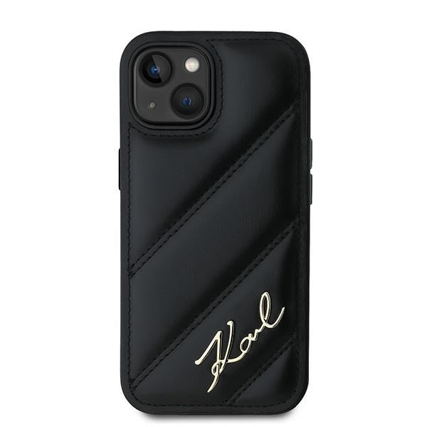 Hülle für Apple iPhone 15, Karl Lagerfeld, Diagonal Quilted Script, Schwarz
