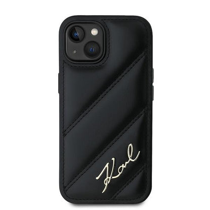 Hülle für Apple iPhone 15, Karl Lagerfeld, Diagonal Quilted Script, Schwarz