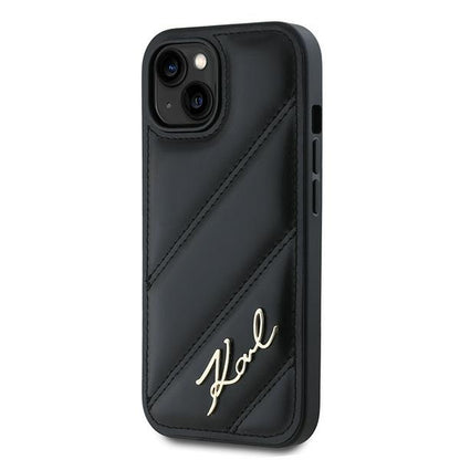 Hülle für Apple iPhone 15, Karl Lagerfeld, Diagonal Quilted Script, Schwarz