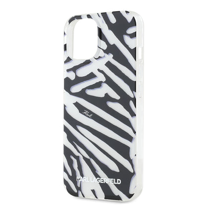 Hülle für Apple iPhone 15, Karl Lagerfeld, IML Luxury Zebra Muster mit Trageriemen, Schwarz