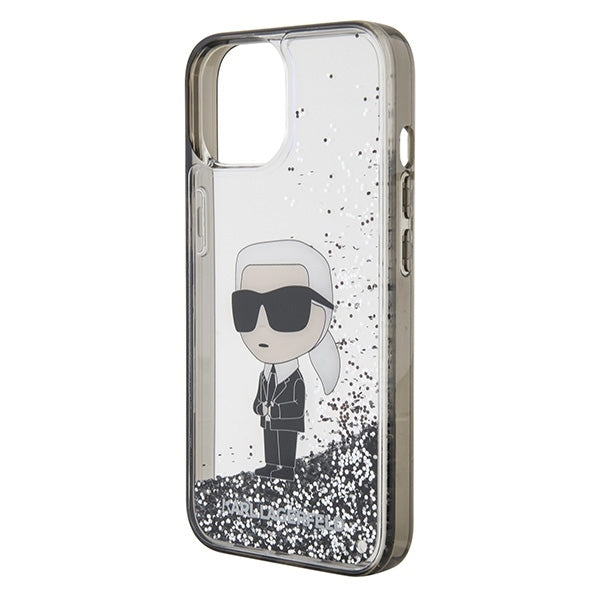 Hülle für Apple iPhone 15, Karl Lagerfeld, Liquid Glitter Ikonik Karl, Transparent
