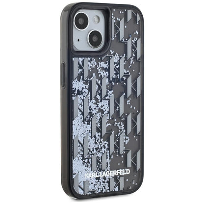 Hülle für Apple iPhone 15, Karl Lagerfeld, Liquid Glitter Monogram, Schwarz