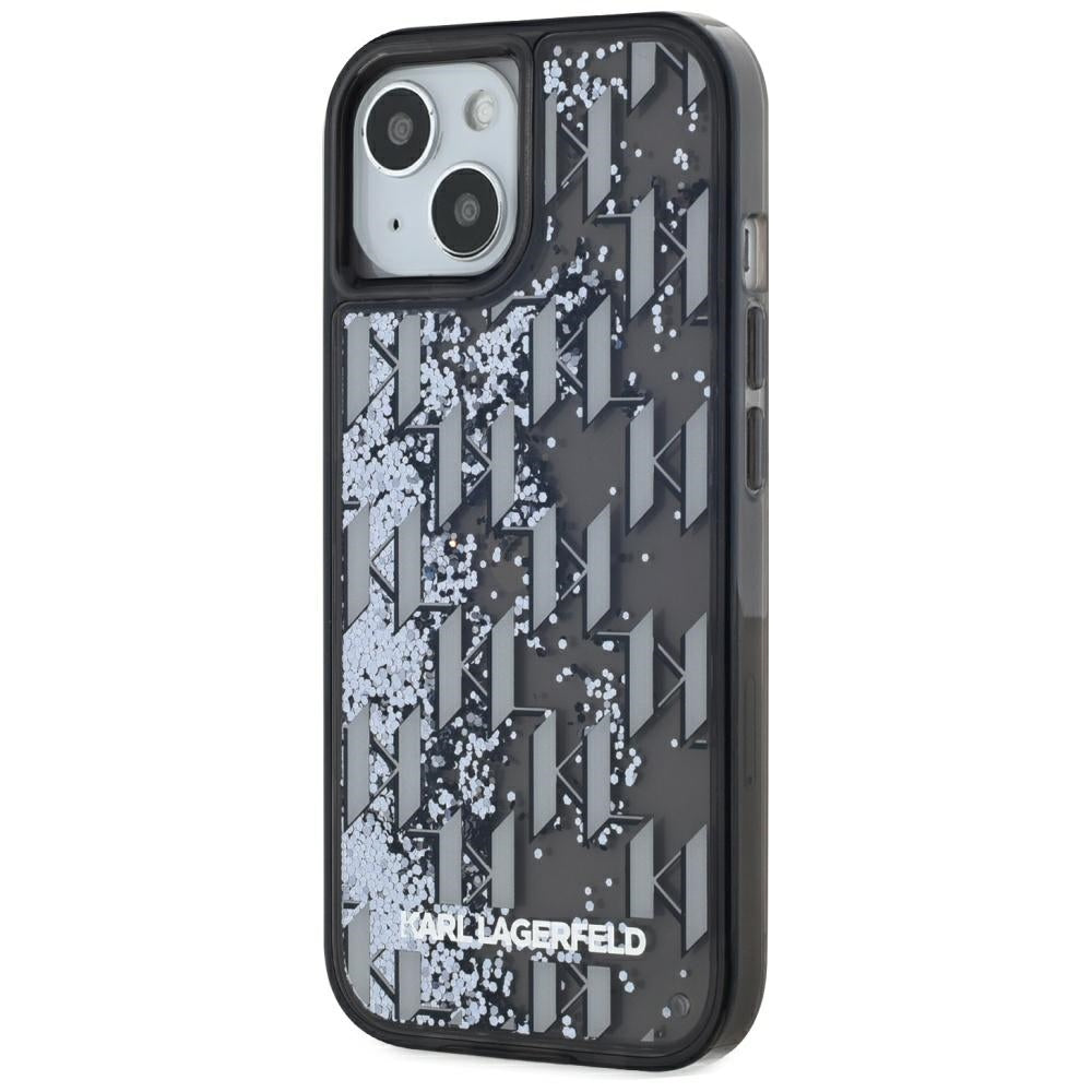 Hülle für Apple iPhone 15, Karl Lagerfeld, Liquid Glitter Monogram, Schwarz