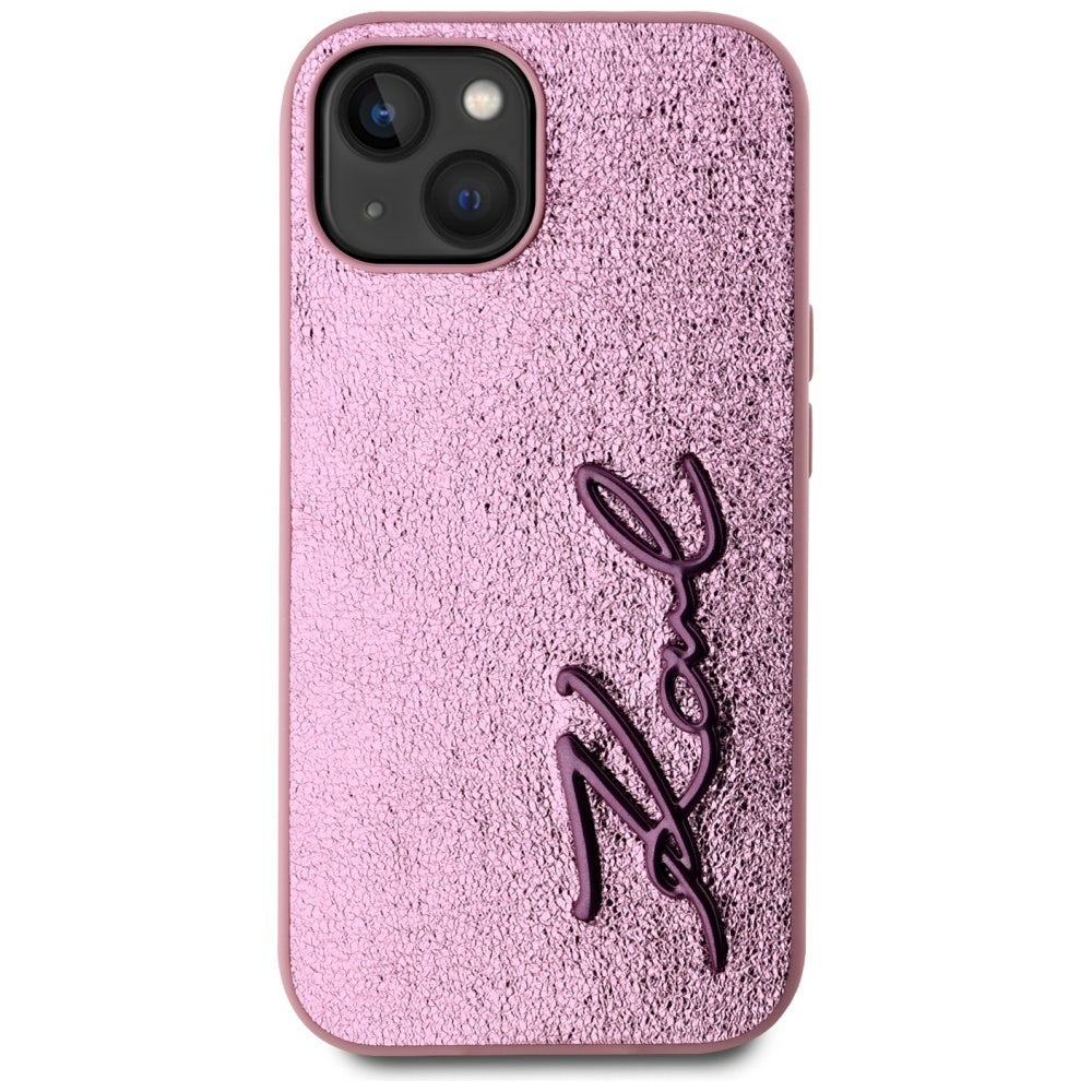 Hülle für Apple iPhone 15, Karl Lagerfeld, Metal Signature, Rosa
