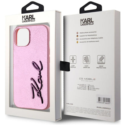 Hülle für Apple iPhone 15, Karl Lagerfeld, Metal Signature, Rosa
