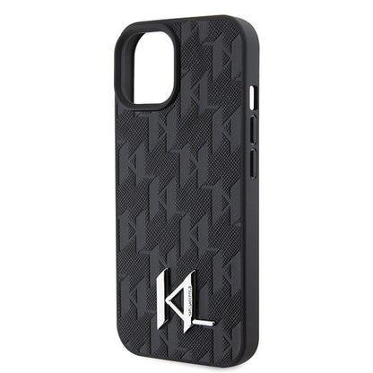 Hülle für Apple iPhone 15, Karl Lagerfeld, Monogram Hot Stamp Metal Logo, Schwarz