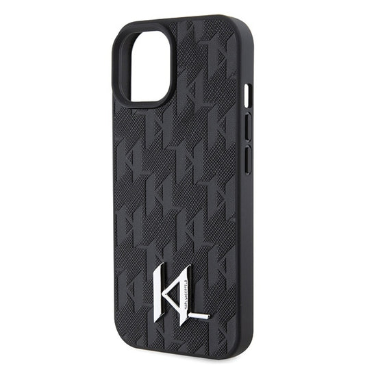 Hülle für Apple iPhone 15, Karl Lagerfeld, Monogram Hot Stamp Metal Logo, Schwarz