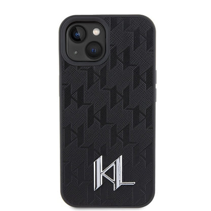 Hülle für Apple iPhone 15, Karl Lagerfeld, Monogram Hot Stamp Metal Logo, Schwarz