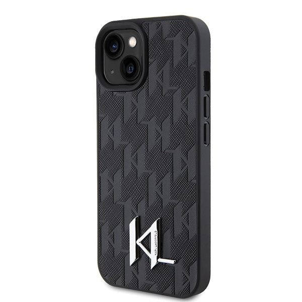 Hülle für Apple iPhone 15, Karl Lagerfeld, Monogram Hot Stamp Metal Logo, Schwarz