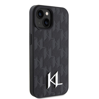 Hülle für Apple iPhone 15, Karl Lagerfeld, Monogram Hot Stamp Metal Logo, Schwarz