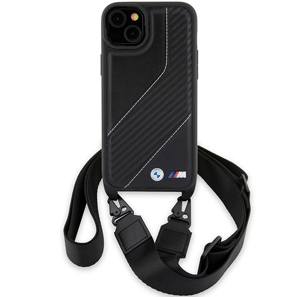 Hülle für Apple iPhone 15 Plus, BMW, M Edition Carbon Stripe & Strap, Schwarz