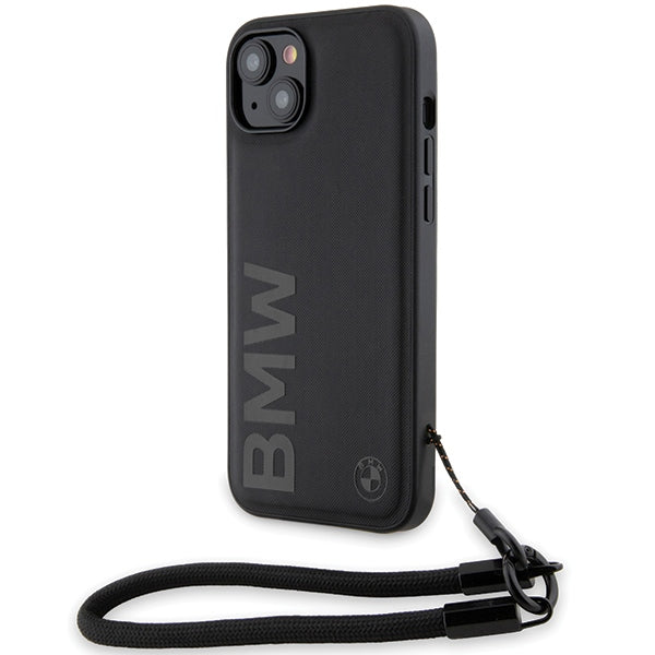 Hülle für Apple iPhone 15 Plus, BMW, Signature Wordmark Cord, Schwarz