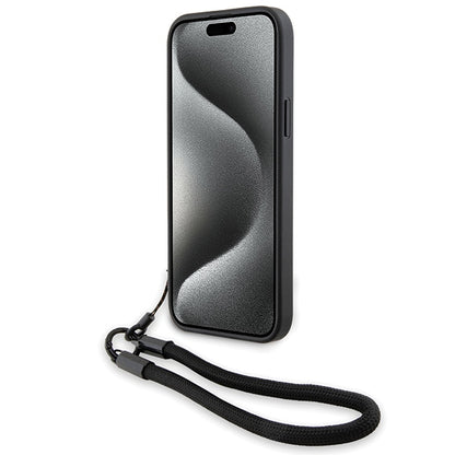 Hülle für Apple iPhone 15 Plus, BMW, Signature Wordmark Cord, Schwarz