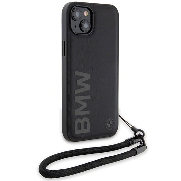 Hülle für Apple iPhone 15 Plus, BMW, Signature Wordmark Cord, Schwarz