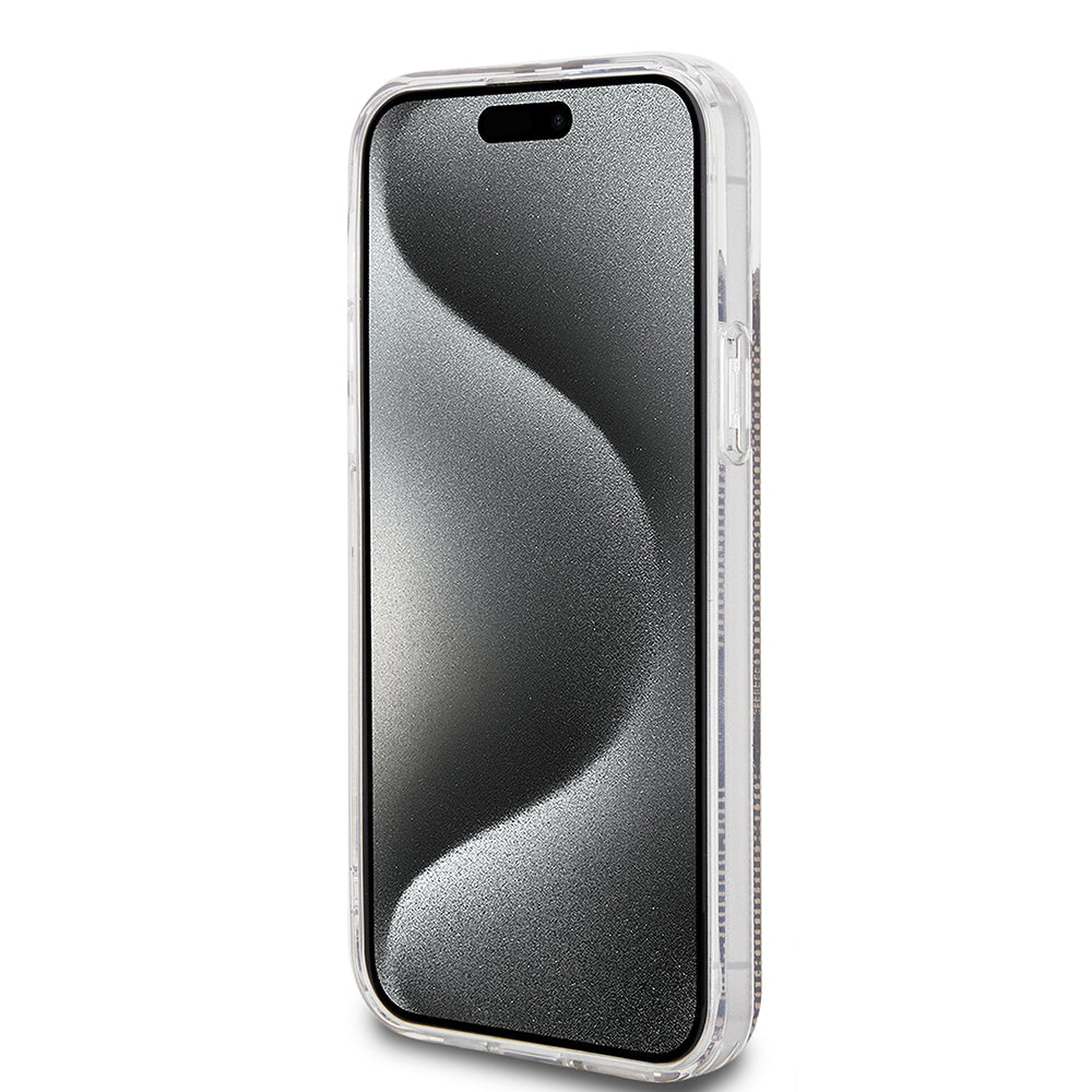 Hülle für Apple iPhone 15 Plus, Guess, IML 4G Gold Stripe, Braun