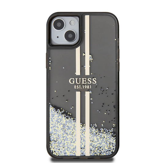 Hülle für Apple iPhone 15 Plus, Guess, Liquid Glitter Gold Stripes, Schwarz