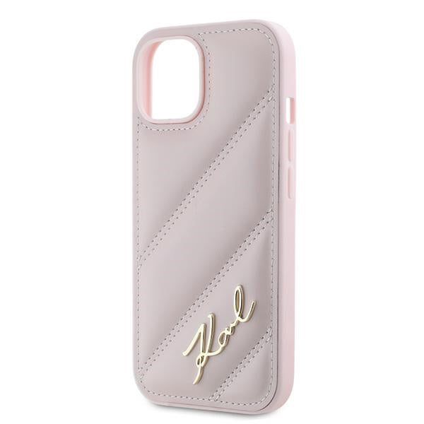 Hülle für Apple iPhone 15 Plus, Karl Lagerfeld, Diagonal Quilted Script, Rosa