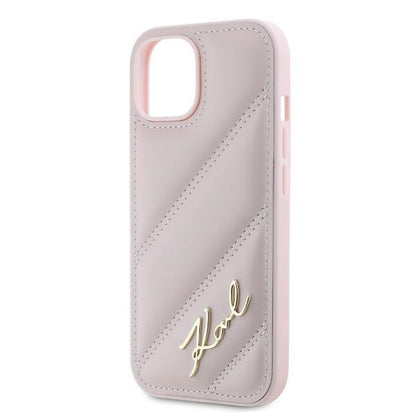 Hülle für Apple iPhone 15 Plus, Karl Lagerfeld, Diagonal Quilted Script, Rosa