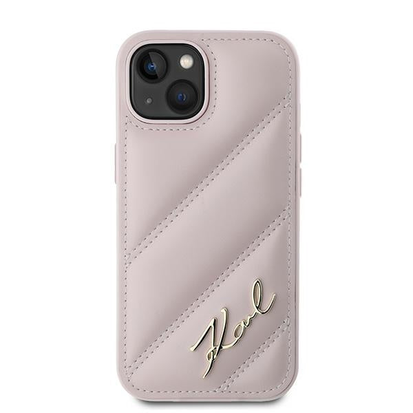 Hülle für Apple iPhone 15 Plus, Karl Lagerfeld, Diagonal Quilted Script, Rosa