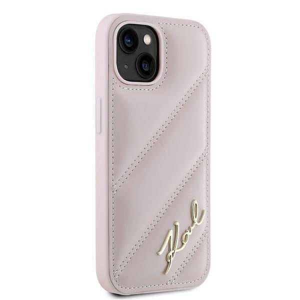 Hülle für Apple iPhone 15 Plus, Karl Lagerfeld, Diagonal Quilted Script, Rosa