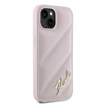 Hülle für Apple iPhone 15 Plus, Karl Lagerfeld, Diagonal Quilted Script, Rosa