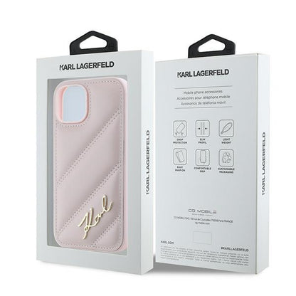 Hülle für Apple iPhone 15 Plus, Karl Lagerfeld, Diagonal Quilted Script, Rosa