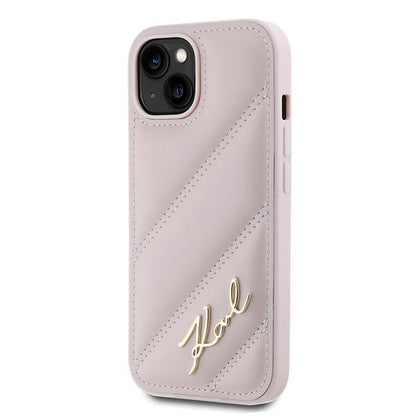 Hülle für Apple iPhone 15 Plus, Karl Lagerfeld, Diagonal Quilted Script, Rosa