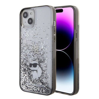 Hülle für Apple iPhone 15 Plus, Karl Lagerfeld, Liquid Glitter Choupette, Transparent