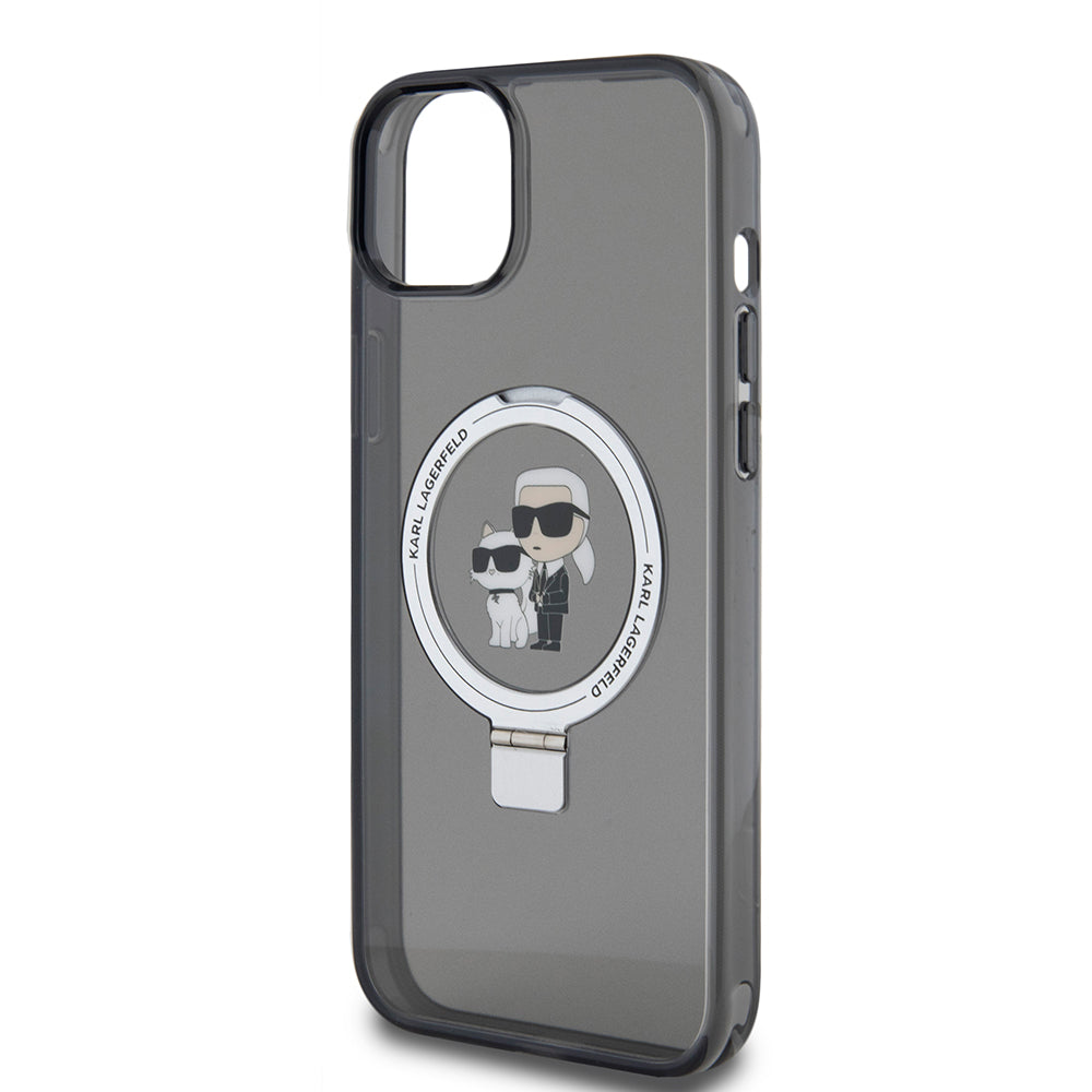 Hülle für Apple iPhone 15 Plus, Karl Lagerfeld, Ringstand Karl & Choupette, Schwarz