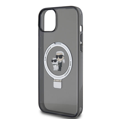 Hülle für Apple iPhone 15 Plus, Karl Lagerfeld, Ringstand Karl & Choupette, Schwarz