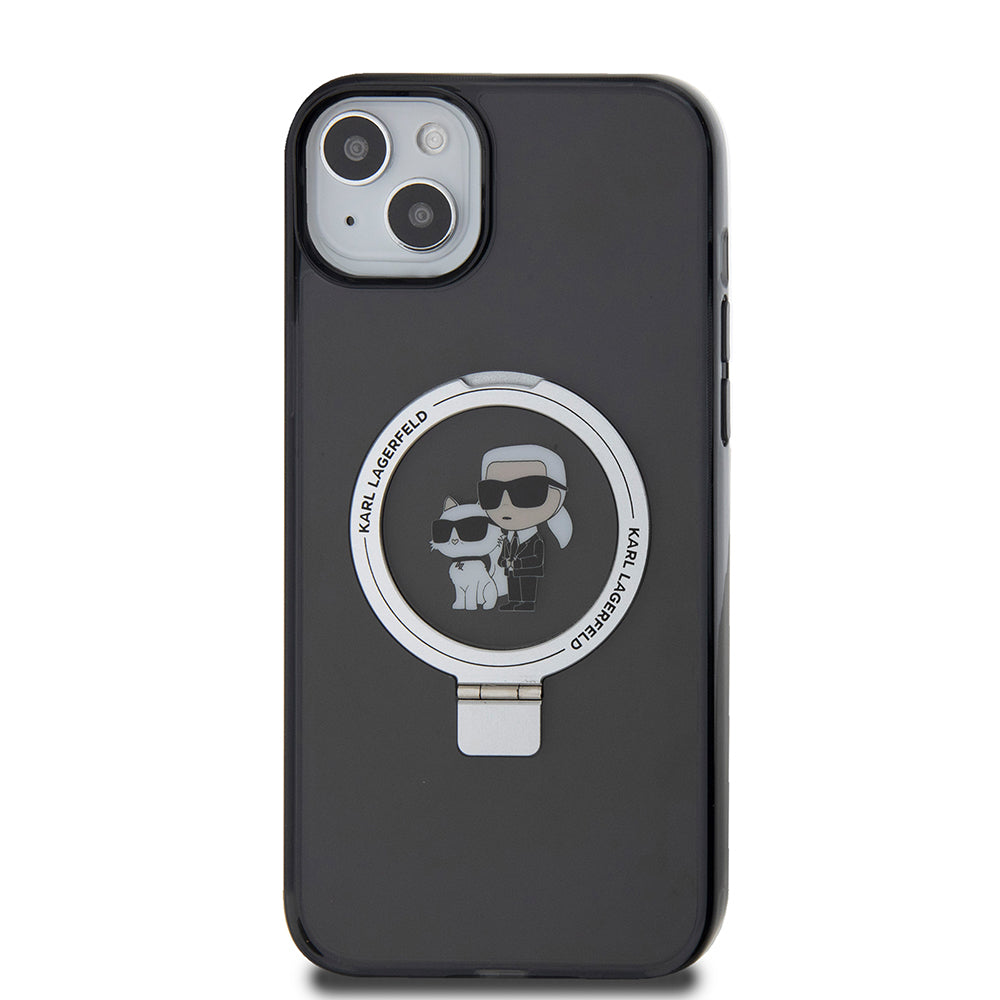 Hülle für Apple iPhone 15 Plus, Karl Lagerfeld, Ringstand Karl & Choupette, Schwarz